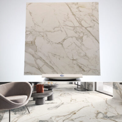 Pavimento Monocibec da interno gres porcellanato effetto marmo statuario Gold lappato 120 x 120 cm. - immagine 2