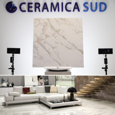 Monocibec indvendigt porcelænsstentøjsgulv med hvid statuer marmoreffekt og 3D-relieffer 120 x 120 cm. - billede 2