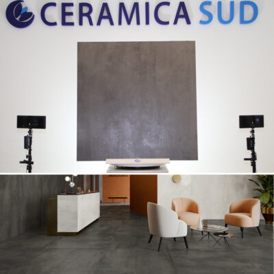 Pavimento gres porcellanato effetto cemento oxido resina antracite 120 x 120 cm.