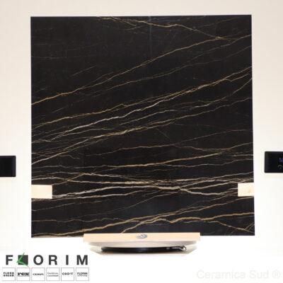 Thin porcelain stoneware floor for overlaying Sahara noir golden 120 x 120 cm.