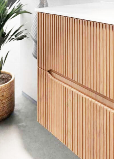 Mobile bagno sospeso effetto legno cannettato sabbiato da 90 cm. - MADE IN ITALY - immagine 3