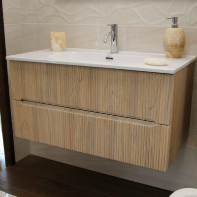 Mobile bagno sospeso effetto legno cannettato sabbiato da 90 cm. - MADE IN ITALY - immagine 5