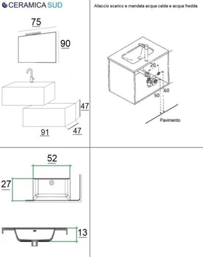 Mobile bagno sospeso effetto legno cannettato sabbiato da 90 cm. - MADE IN ITALY - immagine 7