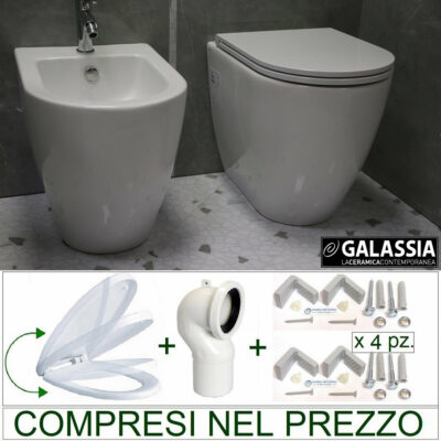 Wandbündige Sanitärkeramik Serie GALASSIA DREAM Toilette + Bidet + SoftClose-Sitz – ANTI-GELBENDE Emaille – Bild 2