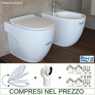 Sanitari filomuro Serie ROCA MERIDIAN vaso + bidet + sedile SoftClose - smalto ANTI-INGIALLIMENTO