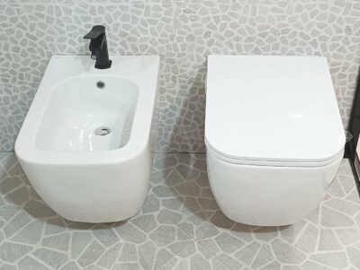SCARABEO TEOREMA 2.0 Wand-Sanitärkeramik MadeinItaly – WC + Bidet + WC-Sitz – ANTI-GELBENDE Emaille – Bild 3