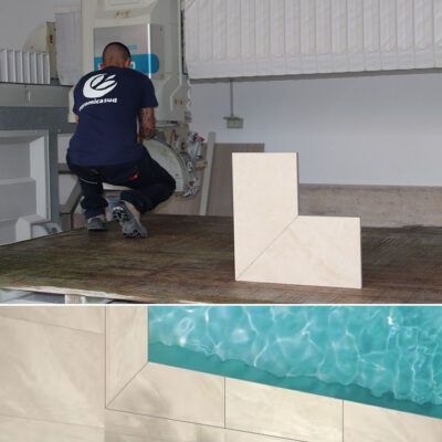 Angolo bordo piscina effetto pietra naturale gres porcellanato resistente al sale spessore 2 cm. - immagine 2