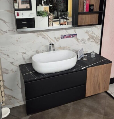 Mobile bagno sospeso doppio cassetto con anta cannettata chiusure rallentate software close