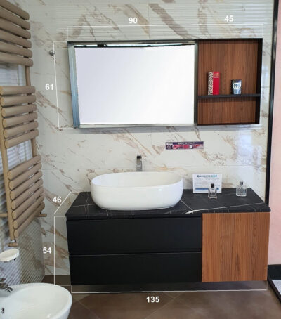 Mobile bagno sospeso doppio cassetto con anta cannettata chiusure rallentate software close - immagine 3
