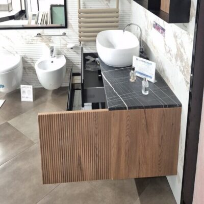Mobile bagno sospeso doppio cassetto con anta cannettata chiusure rallentate software close - immagine 5