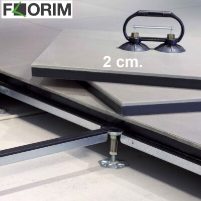 Pavimento spessore 2 cm. sopraelevato galleggiante colore sabbia in Gres puro 60 x 120 cm. posa a secco