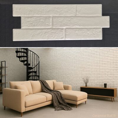 Rivestimento effetto Mattoncino rilievi 3D Muretto Cortina Bianco Fuga bianca gres porcellanato
