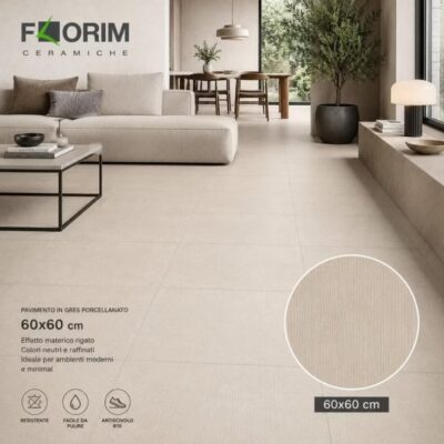 Pavimento da interno moderno Florim in Gres porcellanato effetto pietra Floortech Floor 60 x 60 cm.