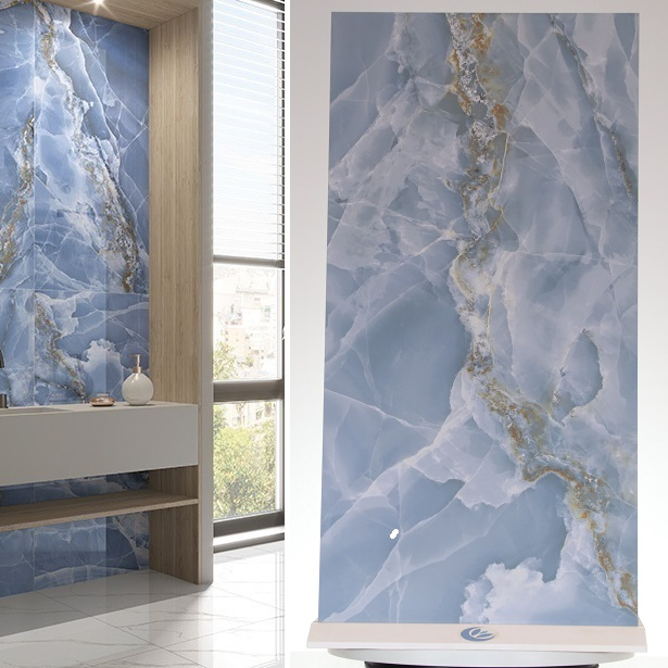Rivestimento bagno gres porcellanato onice azzurro rettificato lucido a specchio 60 x 120 cm. - immagine 13