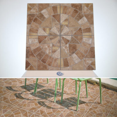 Pavimento da esterno effetto pietra mix cotto toscano gres porcellanato rosone antico