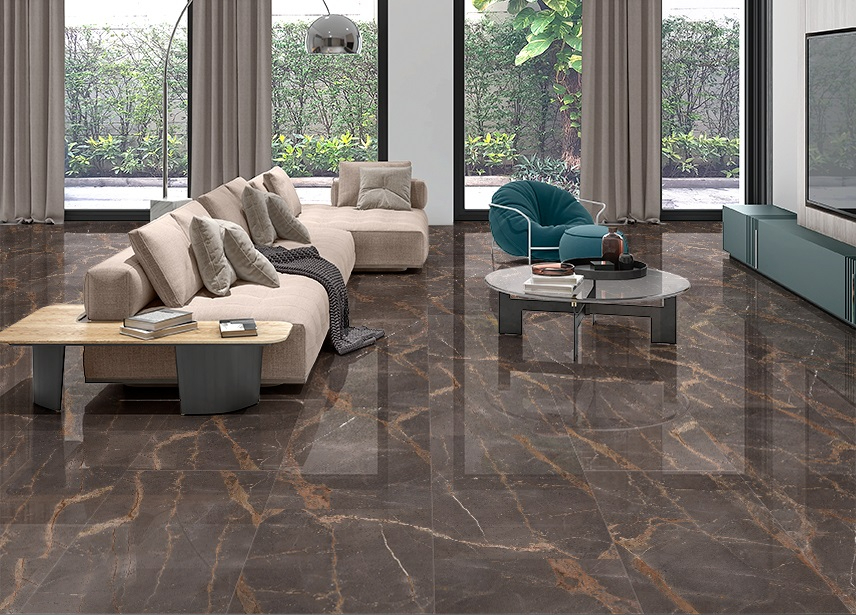 Rivestimento per salotto gres porcellanato onice marrone rettificato lucido a specchio 60 x 120 cm. - immagine 9