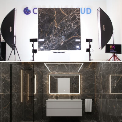 Florim Rivestimento pareti bagno maxi lastra effetto marmo nero brecciato lucido 160 x 160 cm.