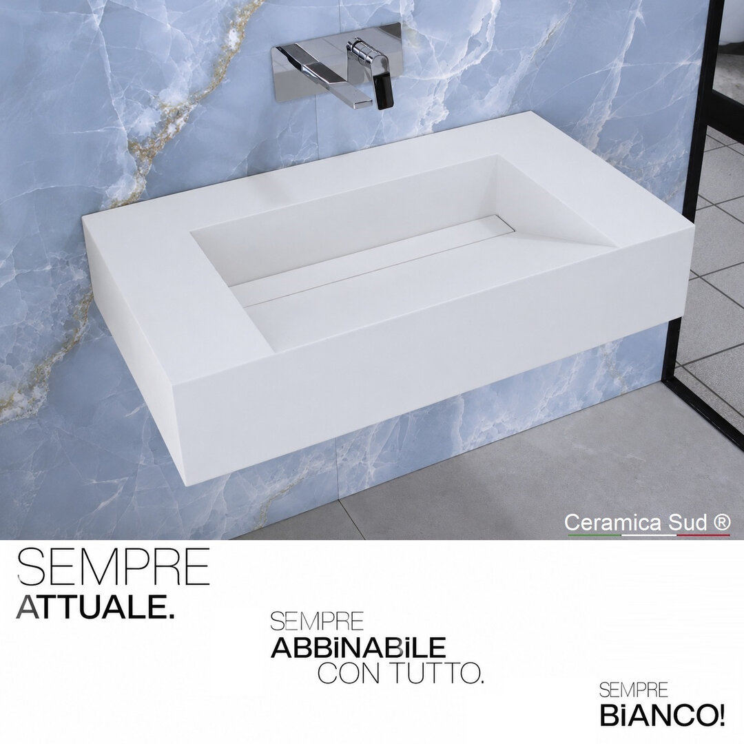 Lavabo Sospeso 108 cm. Gres Porcellanato FLORIM Antimacchia Classe 5 - ISO 10545-14 bianco opaco - immagine 4