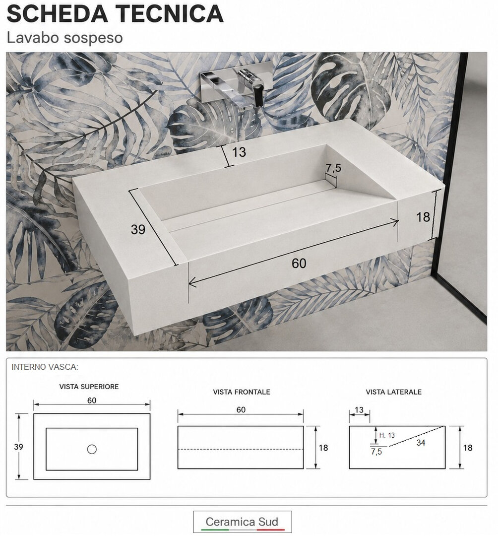 Lavabo Sospeso 108 cm. Gres Porcellanato FLORIM Antimacchia Classe 5 - ISO 10545-14 bianco opaco - immagine 7