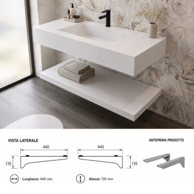 Lavabo Sospeso da 106 cm. Gres Porcellanato FLORIM Antimacchia Classe 5 - ISO 10545-14 bianco opaco