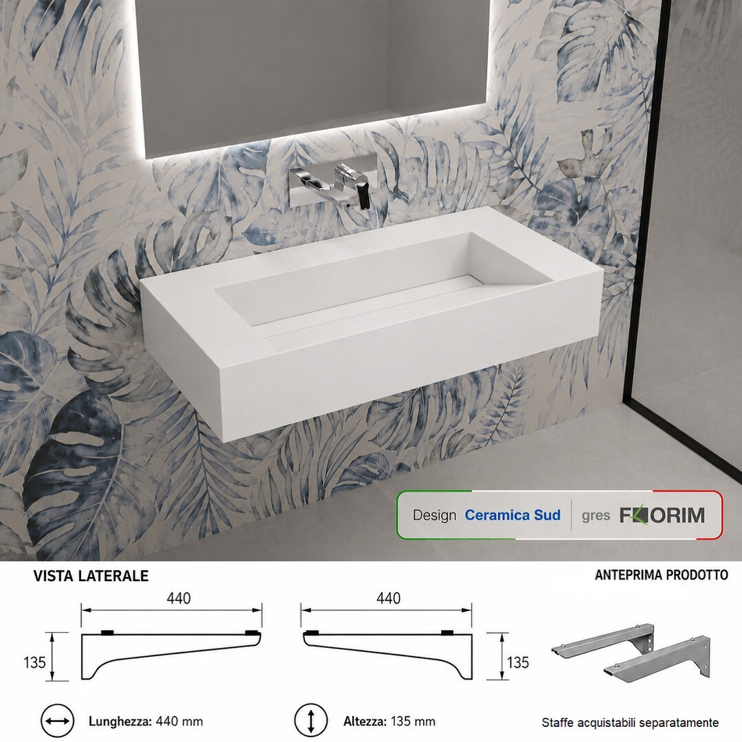 Lavabo Sospeso da 78 cm. Gres Porcellanato FLORIM Antimacchia Classe 5 - ISO 10545-14 bianco opaco - immagine 2