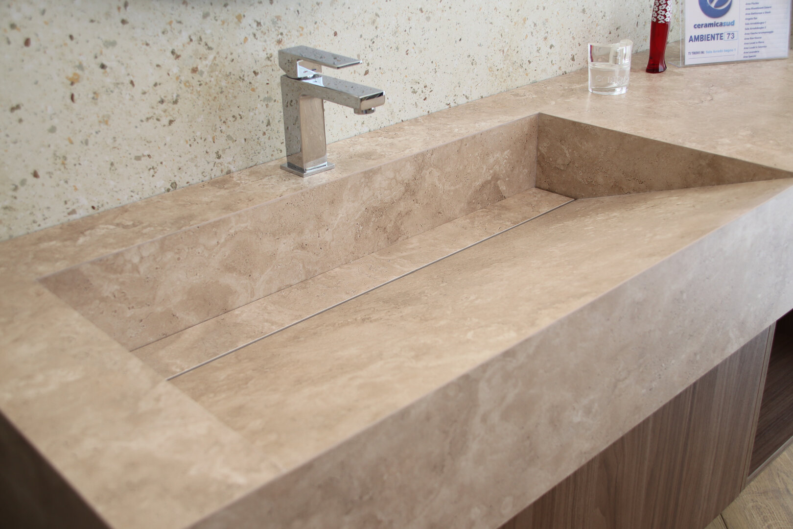Mobile da bagno 150 cm. top in gres porcellanato con colonna cassetto e ripiano - immagine 5