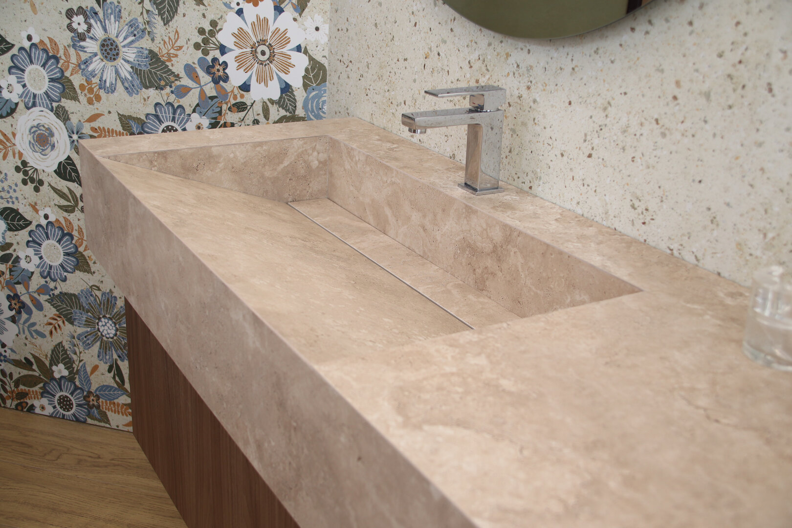 Mobile da bagno 150 cm. top in gres porcellanato con colonna cassetto e ripiano - immagine 8