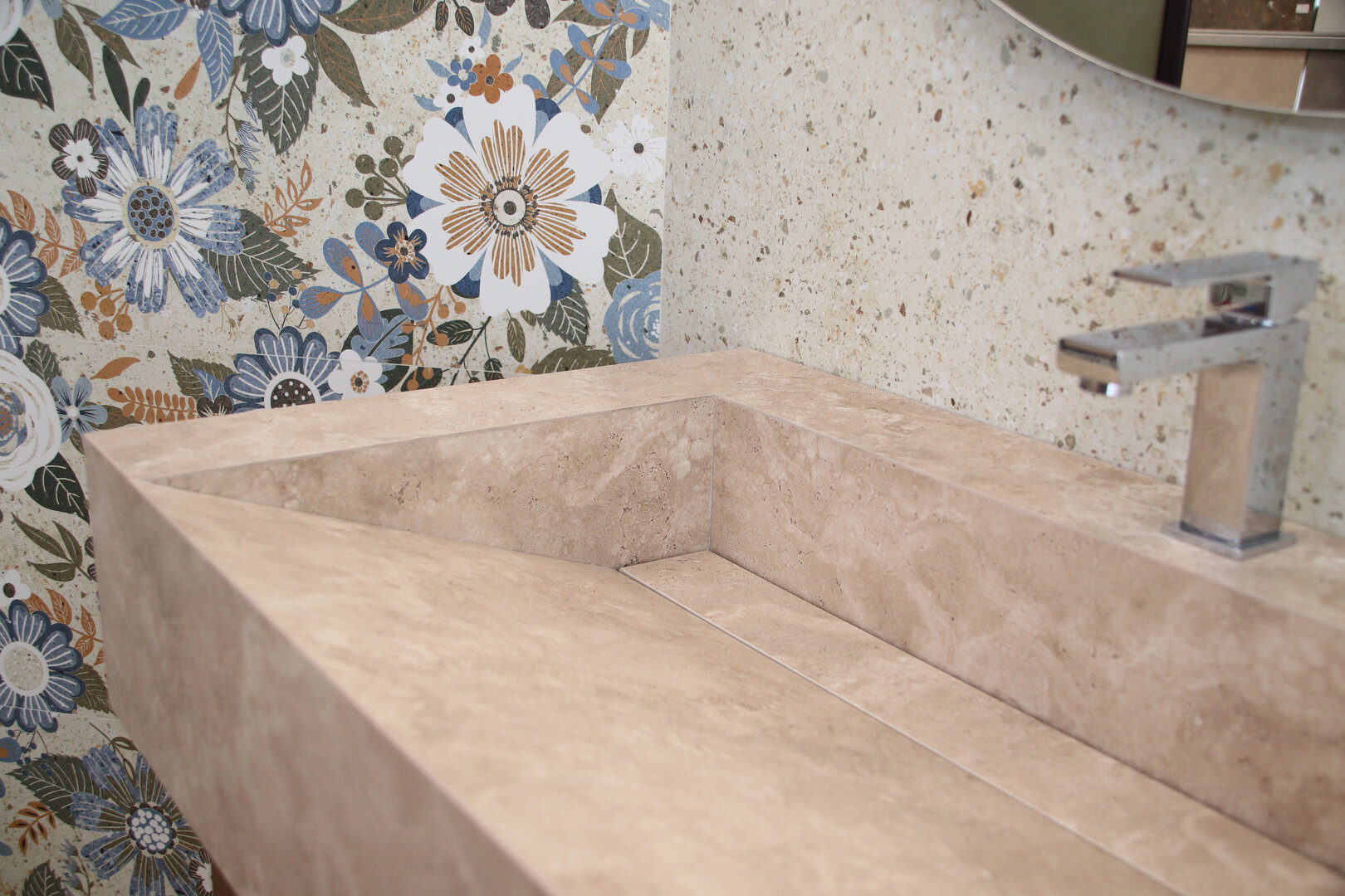 Mobile da bagno 150 cm. top in gres porcellanato con colonna cassetto e ripiano - immagine 7