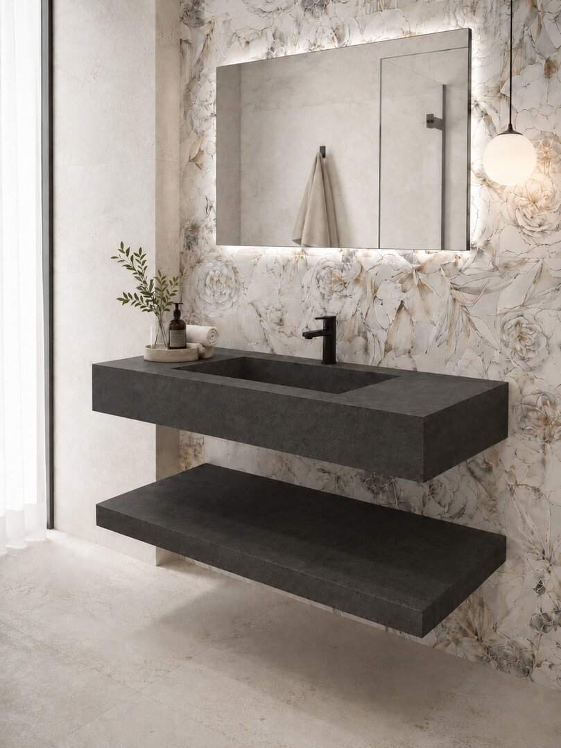 Mobile bagno Sospeso 145 cm. Gres Porcellanato FLORIM Antimacchia Classe 5 -ISO 10545-14 antracite - immagine 2