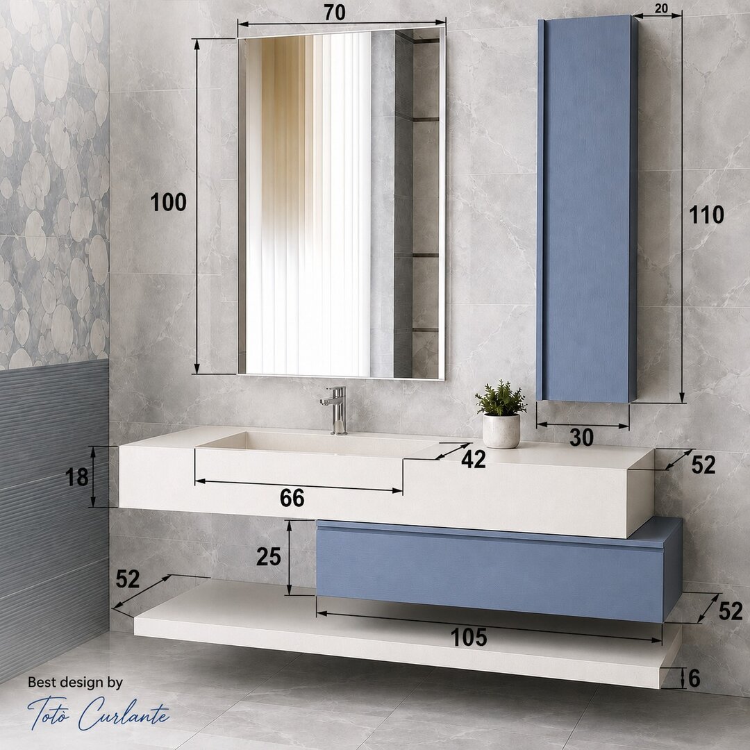 Mobile bagno sospeso 145 cm. gres porcellanato bianco opaco con colonna e cassetto in legno massello - immagine 6