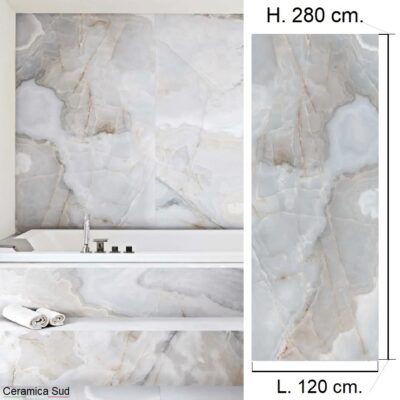 Pavimento Florim serie Reves in gres porcellanato effetto marmo onice 120 x 280 cm.