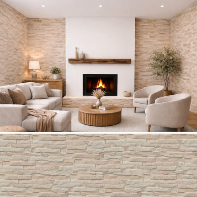 Rivestimento murale da esterno effetto pietra mix beige per protezione cappotto casa