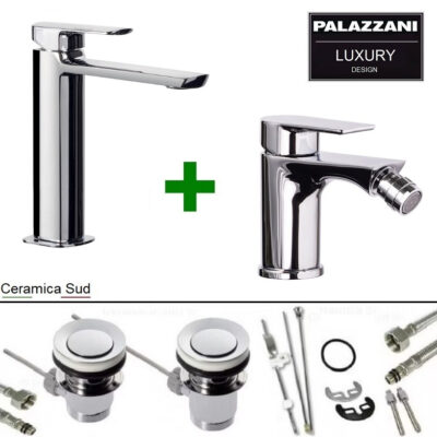 Set miscelatori Palazzani Without Waste per lavabo e bidet con pilette incluse