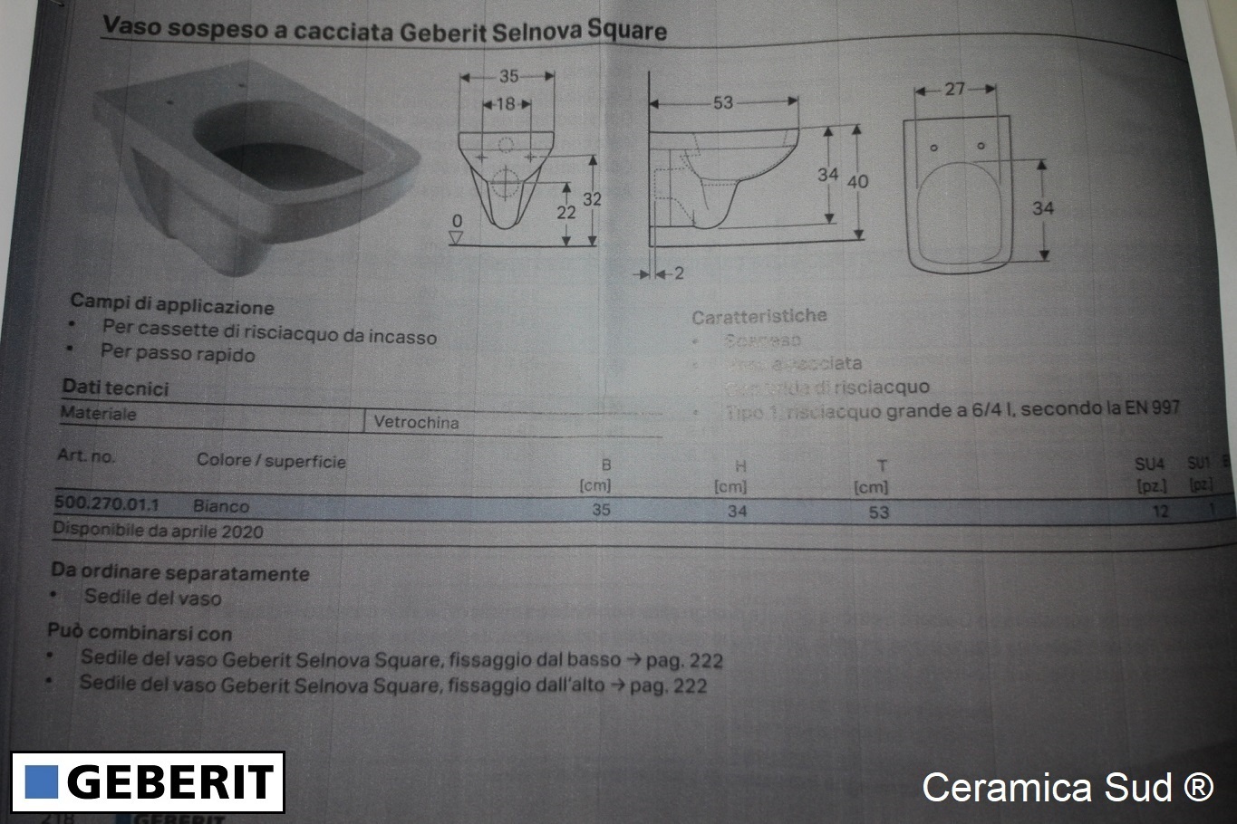 Sanitari Geberit Selnova Square filomuro, filoparete a terra Rimfree - smalto ANTI-INGIALLIMENTO - immagine 11