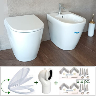Offerta Coppia Sanitari Filomuro a terra Roca Group serie Ona - Smalto ANTI-INGIALLIMENTO