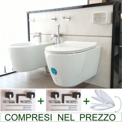 Coppia Sanitari Sospesi DOMUS FALERII Foglia medium con smalto ANTI-INGIALLIMENTO