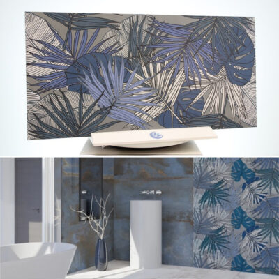 Piastrelle bagno disegni floreali foglie e fiori decoro palma blue. Negozi Lecce Brindisi Taranto